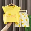 Verano Nuevo Estilo Conjunto de Dos Piezas de Shorts con Mangas de Murciélago para Niñas Traje de Manga Corta para Niñas de Algodón Puro Estilo Europeo y Americano Ropa de Verano para Bebés y Niños