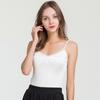 Camiseta de seda fina de verano con tirantes pequeños para mujer, de punto de seda morera, con encaje, sin mangas, con base, chaleco interior corto ajustado