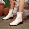 Botines de mujer de talla grande transfronterizos, colección otoño e invierno, punta cuadrada, tacón grueso, ajuste ceñido al tobillo, con cremallera trasera, hechos de cuero PU suave, versátiles para el trabajo y la moda