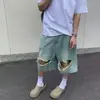 Shorts jeans rasgados lavados masculinos de verão finos de comprimento médio estilo rua americano versátil soltos retos shorts esportivos