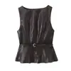 Conjunto de Top sin Mangas y Falda Midi de Estilo Europeo y Americano, Delgado, Efecto Piel, Novedad Primavera 2026, Transfronterizo