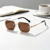 Gafas de Sol Rectangulares Sin Marco Estilo Y2K para Mujeres Hombres Tendencia de los 90 Gafas de Sol Tintadas Moda Retro Lentes Sin Marco