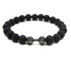 Acessórios quentes transfronteiriços pulseira de pedra vulcânica pulseira de energia de haltere de liga preta fosca pulseira de miçangas de ioga em estoque