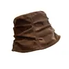 Sombrero de pescador, pana, plisado, para mujer, estilo japonés, otoño/invierno, retro, color Melard, circunferencia de cabeza grande, hace que la cara parezca más pequeña, sombrero tipo cubo liso