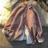 Camisa Feminina Grossa com Forro de Lã Outono e Inverno 2026 Nova Jaqueta Retrô Estilo Hong Kong Manga Longa com Gola Reversível Casual Cor Sólida