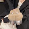 Pantuflas Peludas Famosas en Internet para Mujer, Adecuadas para Usar al Aire Libre, con Forro Polar Añadido, Antideslizantes, Nuevas Pantuflas de Algodón Cálido de Felpa Otoño e Invierno 2025
