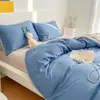 Juego de ropa de cama personalizado de cuatro piezas, color sólido y dos tonos, sábana, funda de edredón y fundas de almohada, hecho según su diseño o muestra, con acabado cepillado de fábrica