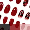 Modelo Más Vendido de Comercio Exterior: Uñas Postizas Cortas Ovaladas Elegantes de Lujo Ligero con Patrón de Carey Rojo Retro Otoño e Invierno de 24 Piezas Al por Mayor