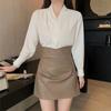 Stock Listo con Tacto Perlado, Camisa de Cuello para Amantes de la Ropa de Trabajo, Top de Manga Larga, Nuevo Estilo de Verano y Otoño, Estilo Moderno y Extranjero
