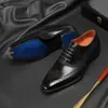 Sapatos Masculinos Brogue de Couro Genuíno com Bico Longo, Novos Modelos Transfronteiriços no Aliexpress, Sapatos Formais de Negócios para Casamento