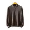 Camisa Polo Gruesa de Cachemir 100% Puro, Tejida Fina de Terciopelo Baicai, Capa de Aire, Manga Larga Lisa para Hombre, Negocios, Cachemir