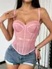 Productos Calientes Transfronterizos Europeos y Americanos Color Sólido Espina de Pescado Cintura Ceñida Malla Top de Espina de Pescado Ropa Exterior Sexy Camisola