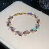 Galáxia Névoa Roxa~Pulseira com Pingente de Flor de Zircônia Gota d'Água Estilo Minimalista Coreano Ins Pulseira Joia de Luxo Leve de Alta Qualidade