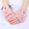 Luvas de Inverno com Cobertura Flip de Meio Dedo Pelúcia Rosto de Coelho Fofo Meninas Dedos Abertos Quente Frio Inverno Feminino Popular na Internet Explosões