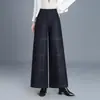 Pantalones de Lana de Pierna Ancha para Mujer 2026 Otoño/Invierno Nuevos de Cintura Alta Holgados Rectos a Cuadros Casuales Versátiles Largos