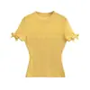 Camiseta de Tricô Manga Curta com Gola Redonda e Laço Vazado Moda Feminina Doce Picante Menina Slim Fit Valoriza o Corpo Chique Estiloso Top
