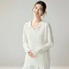 Suéter Pulôver Feminino de Malha Grossa com Tranças de Caxemira, Gola Polo com Meio Zíper e Mangas Longas para Outono/Inverno, Malha Casual Versátil