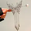 Grampo de Cabelo Longo com Borboleta Estilo Chinês, Franja Longa e Pérolas, Grampo de Cabelo de Alta Qualidade com um Temperamento Doce e Elegante, Acessório de Cabelo para Coques