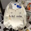 Diseño Estilo Coreano Otoño e Invierno Sudadera Holgada con Estampado de Letras para Mujer Forro Polar Engrosada Chaqueta Cárdigan de Tres Rayas con Cremallera Moderna