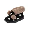 2025 Botas de Nieve para Niños Invierno Nuevas Lindas Bolas de Pelo Botas Cortas con Puño Bebé Algodón Lunares Botas de Algodón Botas Bajas