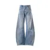 Nb187 Retro Americano Hombres y Mujeres Gama Alta Diseño Rayado Azul Lavado Jeans Holgados Scimitar para Hombre