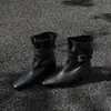 Botines Cuadrados de Dos Vías Estilo Retro First Encounter para Mujer 2026 Otoño Nuevo Estilo Hebilla de Cinturón Tacón Grueso Botas de Moda