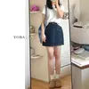 Falda vaquera de cintura alta azul oscuro para mujer, nueva de verano, talla grande para chica rellenita, que cubre la barriga, adelgazante, falda pequeña de línea A