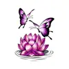 Pegatina de tatuaje de mariposa y loto morado estilo chino, pegatina colorida con patrón de agua de loto, tatuaje temporal impermeable para espalda y antebrazo