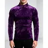 Em estoque comércio exterior tamanho europeu 2026 outono/inverno gola alta parcial cor vibrante estilo britânico camisa básica veludo dourado camiseta masculina manga longa