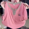 Nueva Camiseta de Verano para Mujer Estilo Coreano Manga Corta Suelta que Reduce la Edad Combinación de Colores Moda Top de Diamantes Calientes Tendencia