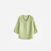 Estilo Novo Primavera e Verão Feminino 60 Peças 100% Cânhamo Solto Bordado Leve Respirável Simples Camisa Top Fsy60433