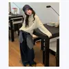 Suéter de tricô com zíper parcial e gola alta estilo retrô americano para mulheres outono e inverno novo top de tricô macio estilo preguiçoso