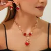 Set de Collar y Pendientes de Lentejuelas Rojas de Lujo Ligero Europeo y Americano para Mujer, Cadena de Clavícula Exagerada de Moda, Joyería para Fiesta y Novia, Dos Piezas