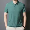 Camisa Polo de Seda Gelada de Alta Qualidade, Tamanho Grande, Sem Costura, para Homens, Multicor, Marca Tendência Verão 2025, Polo com Gola Fold-Down, Manga Curta, para Homens, Negócios