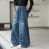 Nueva colección de otoño para niñas: Pantalones vaqueros de pierna ancha con estampado de estrellas estilo coreano, adecuados para primavera y otoño, casuales y modernos