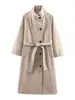 Abrigo de Lana de Color Sólido para Mujer, con Cinturón, de un Solo Botón, Moda, Cuello Alto, Estilo Nuevo Otoño e Invierno, Estilo Simple Europeo y Americano Transfronterizo