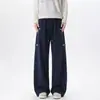 Pantalones deportivos plisados bordados blanco gris para hombre, otoño, estilo americano, caída, pantalones de fitness, marca de moda, pantalones casuales de pierna recta