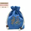 Bolsa con cordón bordada y forro de polar, bolsa de terciopelo, bolsa para joyas para almacenar y empaquetar artesanías y joyas