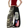 Pantalones de chándal BLACKLISTS estilo americano, con bloques de color, camuflaje patchwork estampado, dobladillo curvo, unisex, pantalones anchos holgados y elegantes