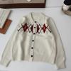 Suéter de Punto Acolchado con Cuello Polo Estilo Coreano para Mujer 2025 Nueva Chaqueta Corta Gris de Contraste Ropa de Otoño Transfronteriza