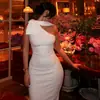 Estilo Europeu e Americano Comércio Exterior Cor Sólida Roupas Femininas Cintura Marcada Emagrecedor Elegante Justa no Quadril Saia Longa Assimétrica com Decote Assimétrico Sem Mangas