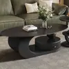 Nova mesa de centro oval em pedra sinterizada de luxo leve estilo italiano para apartamentos pequenos, sala de estar moderna, uso doméstico simples, combinação de armazenamento de alta qualidade