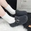 Zapatos de algodón cálidos estilo Birkenstock para mujer, con suela gruesa y forro de polar, colección de invierno 2026, populares zapatos planos con suela gruesa, peludos para uso exterior, zuecos casuales