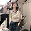 Camiseta de Manga Corta para Mujer 2025 Nuevo Verano Estilo Preppy Holgada Aspecto Adelgazante Rayada Tops Estudiante Camiseta de Mujer Tendencia Ins