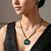 Pendientes y Collar Exagerados de Esmeralda para Fiesta de Noche, Set de Joyería de Pedrería Europeo y Americano, Collar