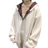 Chamarra Sudadera Compuesta de Peso Pesado para Mujer en Otoño e Invierno Nueva Holgada Estilo Coreano Estilo Perezoso Costura Talla Grande Cremallera Cárdigan