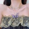 Collar con borlas de mariposa tridimensionales moradas, accesorios para clavícula de mujer, diseño de nicho, joyería de alta gama, 2024