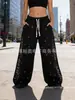 Pantalones de Chándal Holgados con Patrón de Estrellas de Pedrería y Decoración de Letras, Pantalones Casuales de Moda Urbana para Hombres y Mujeres, Pantalones Rectos Modernos al por Mayor