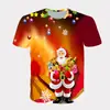 Camiseta de Verano para Hombre con Cuello Redondo Europeo y Americano Navidad Impresión Digital 3D Top Casual Holgado de Manga Corta para Pareja