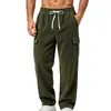 Nuevos pantalones casuales transfronterizos, pantalones de trabajo de pana de color liso multibolsillo estilo europeo y americano, pantalones rectos vintage para hombre con cordón